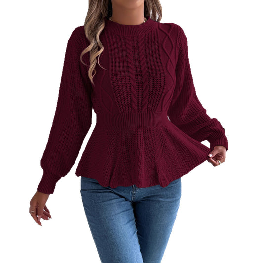 Fried Dough Twists waistband ruffle long sleeve pullover sweater