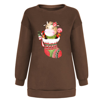 Christmas hat cute cow print hoodie
