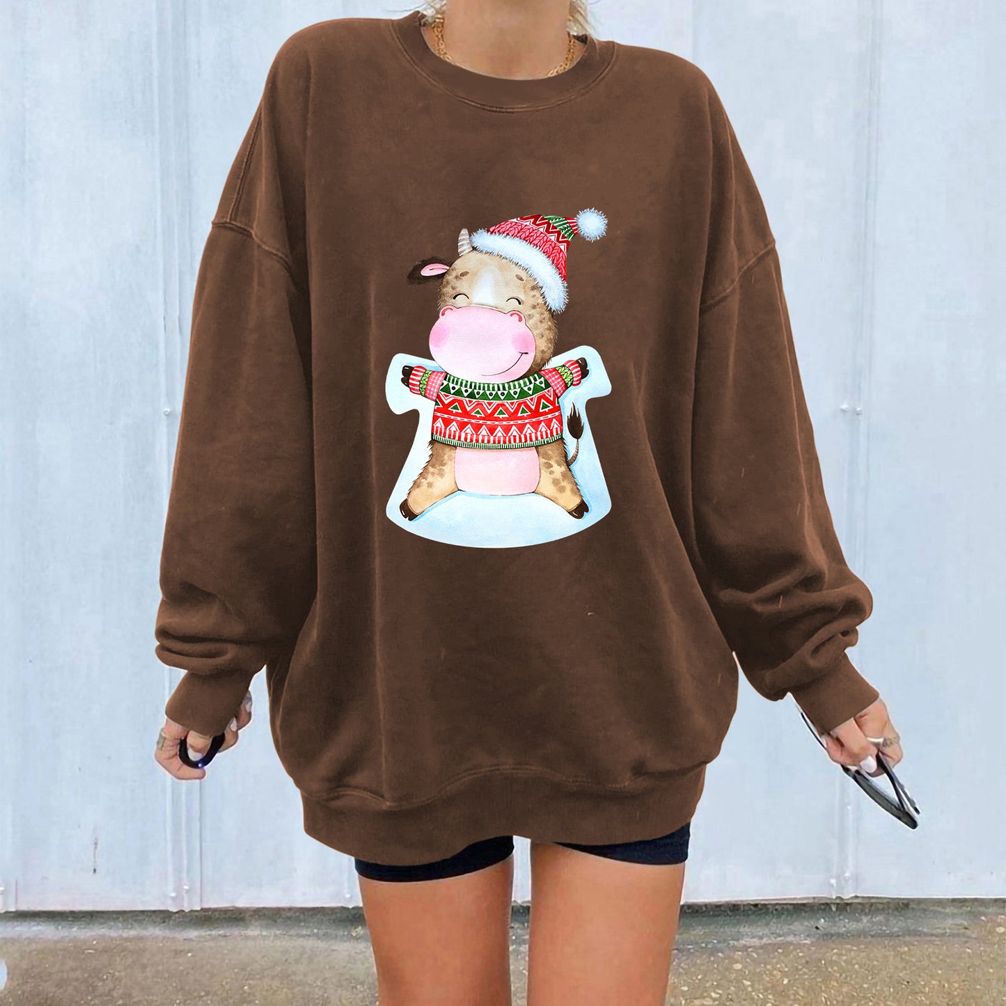 Christmas hat cute cow print hoodie