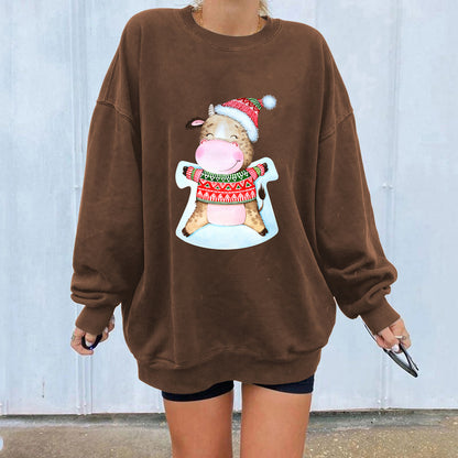 Christmas hat cute cow print hoodie