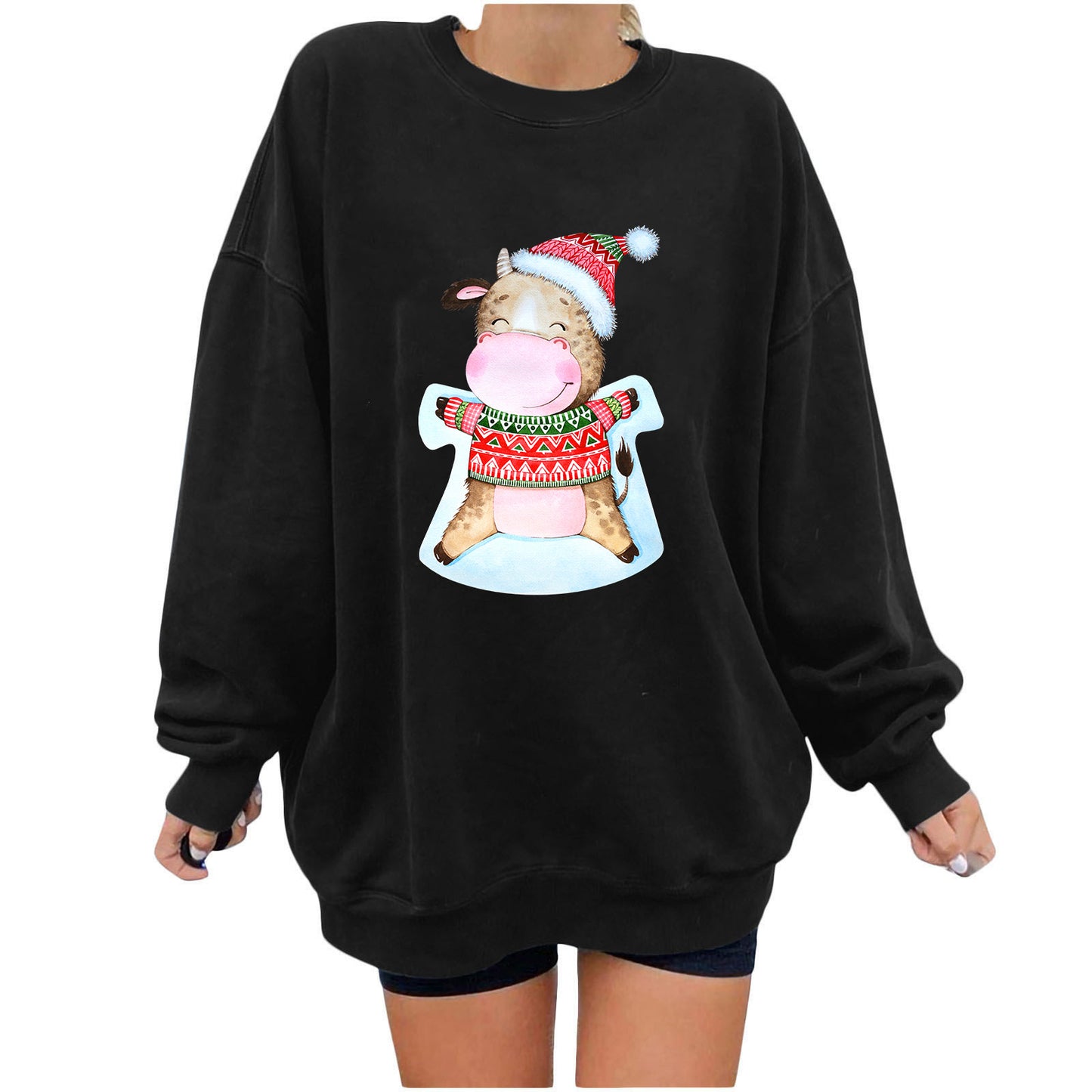 Christmas hat cute cow print hoodie
