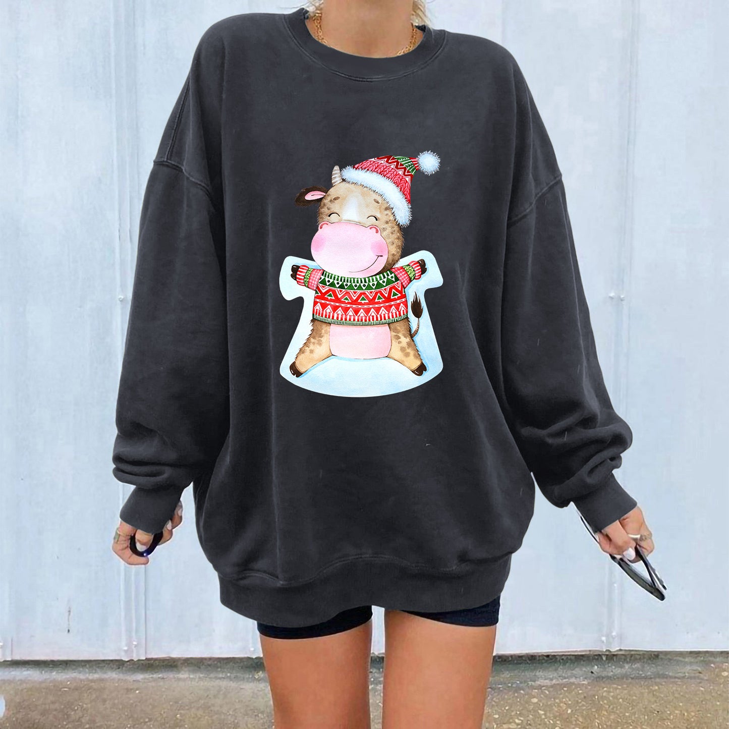 Christmas hat cute cow print hoodie
