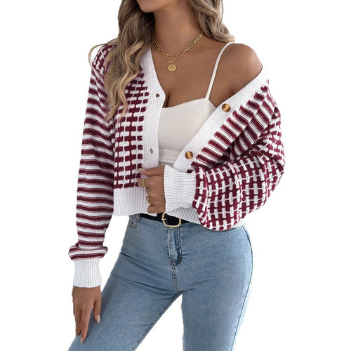 Striped lantern long sleeved cardigan sweater short jacket