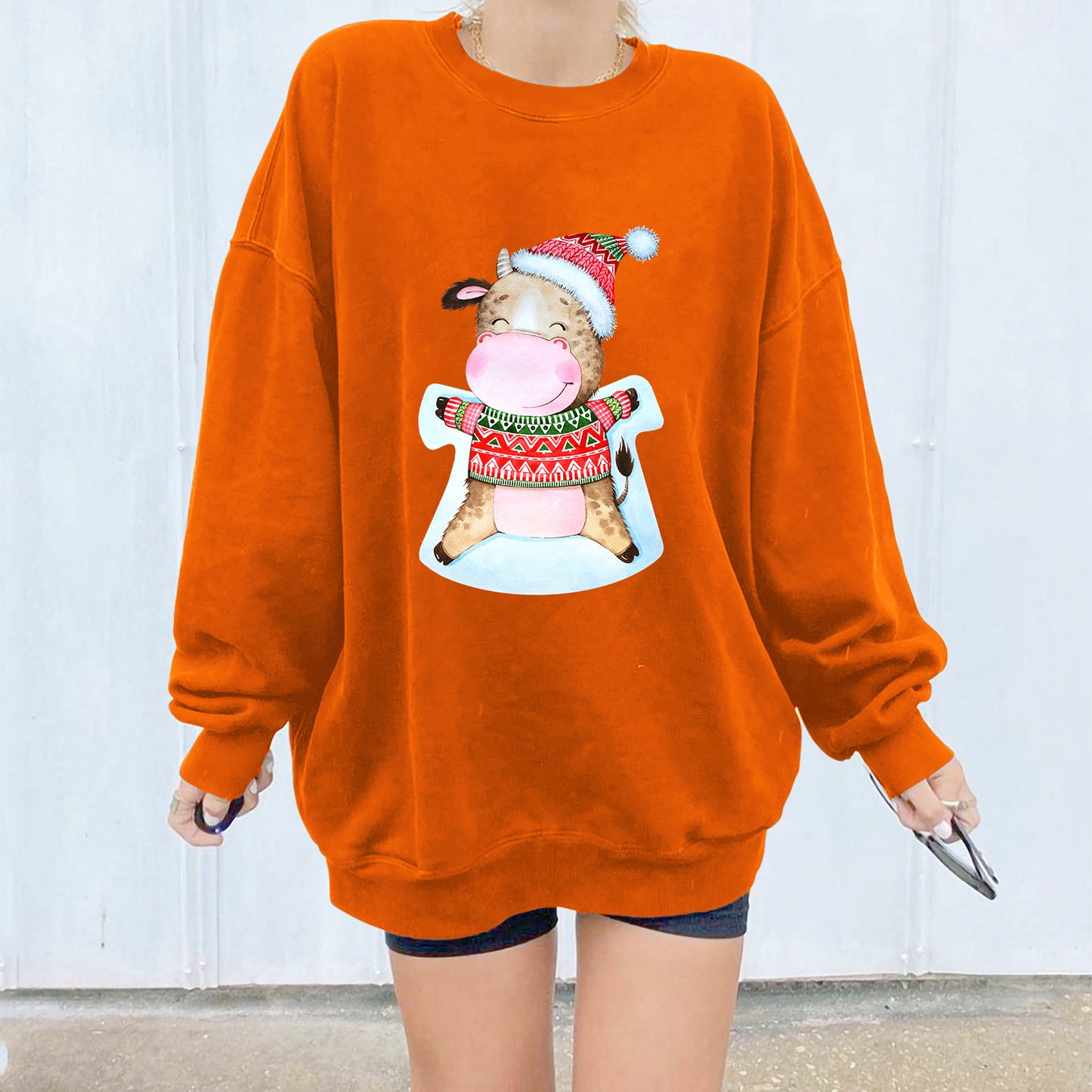 Christmas hat cute cow print hoodie