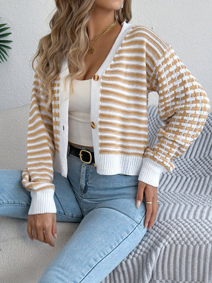 Striped lantern long sleeved cardigan sweater short jacket